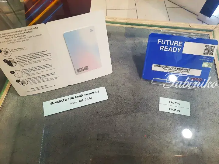 Touch ’n Go Enhanced Card and RFID tag display with price tags showing RM10 and RM35 respectively.