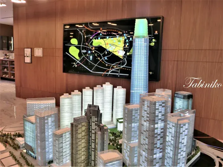 Architectural model of Kuala Lumpur&rsquo;s TRX district featuring the Merdeka 118 tower and surrounding skyscrapers.