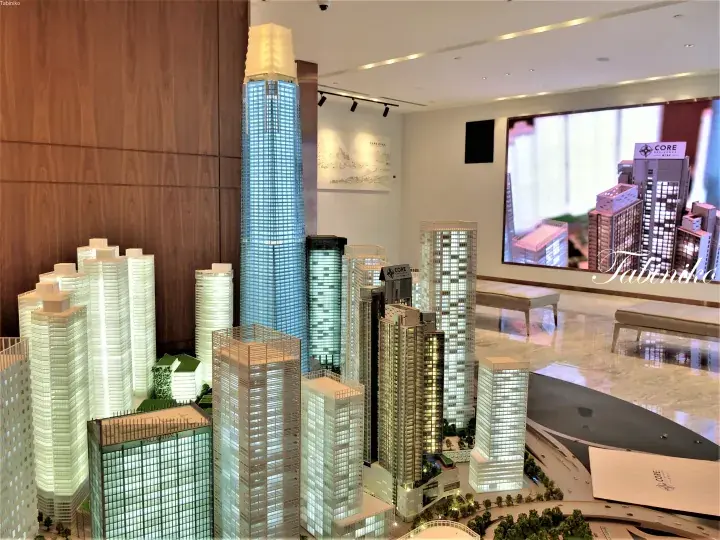 Detailed architectural model of Kuala Lumpur&rsquo;s Golden Triangle showcasing the iconic Menara KLCC and surrounding skyscrapers.