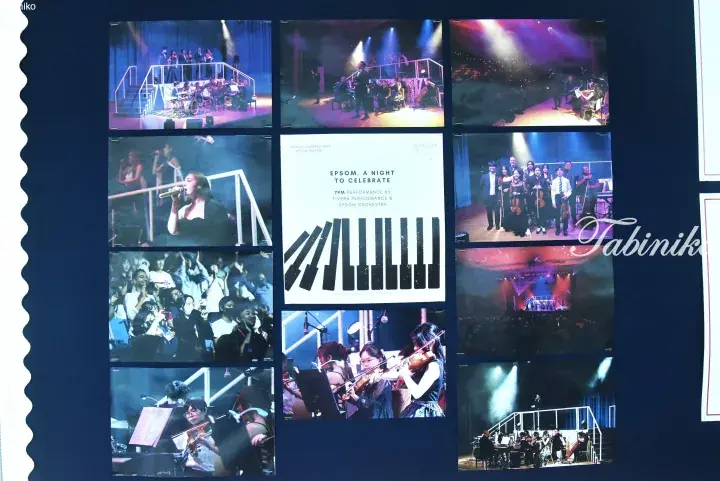 Epsom College in Malaysia concert poster and performance photos featuring orchestra and singers on stage.