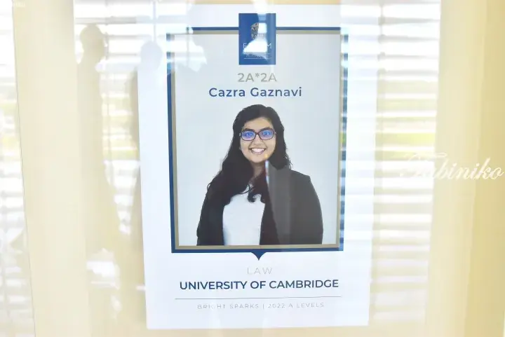 Poster celebrating student Cazra Gaznavi’s 2A*2A A Level results for Cambridge University Law at Edexcel Malaysia.
