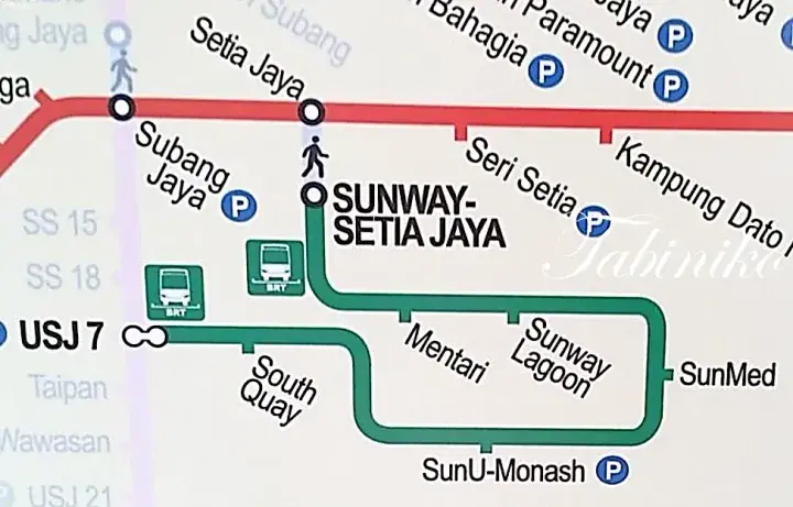 Map showing Sunway-Setia Jaya LRT station connections to Sunway Lagoon, SunU-Monash, and BRT routes.