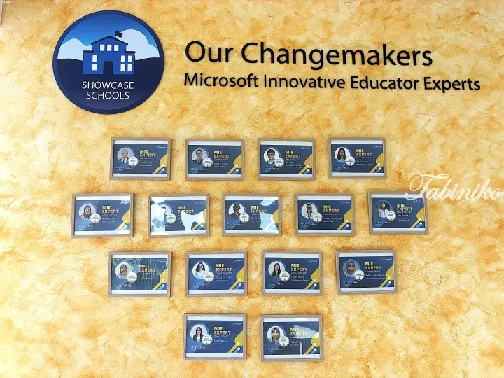 Wall display showcasing Tenby International School’s Microsoft Innovative Educator Experts and Showcase Schools logo.