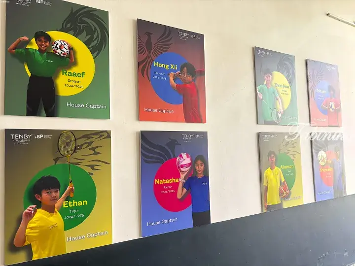 Posters of Tenby International School Setia Ecohill House Captains for 2024/2025 featuring students in sports gear.
