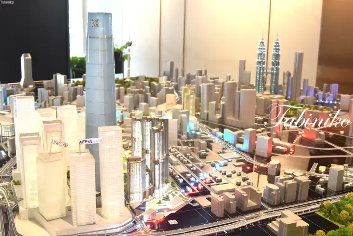 Detailed architectural model of Kuala Lumpur&rsquo;s city skyline featuring Petronas Twin Towers and KL Tower.