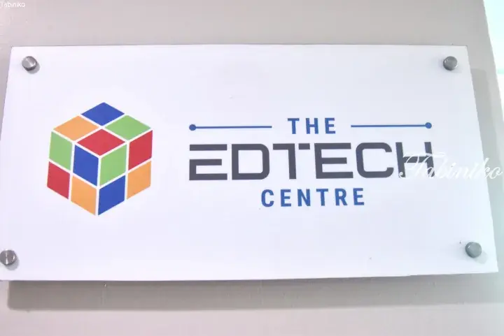 Sign for The Edtech Centre featuring a colorful cube logo, indicating a facility for educational technology in Malaysia.