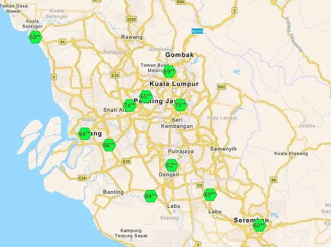 Map of Kuala Lumpur and Selangor showing temperature readings across various districts like Petaling Jaya and Shah Alam.