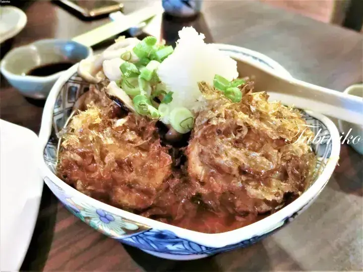 A bowl of Japanese-style beef rice topped with bonito flakes, green onions, and daikon radish.