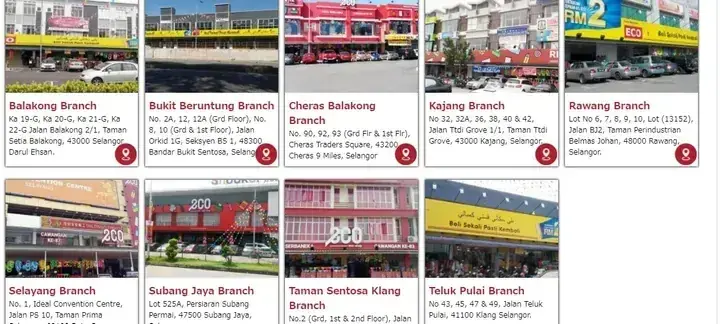 Grid of nine photos showing various 200 Express branches in Malaysia, including Balakong, Cheras, and Subang Jaya locations.