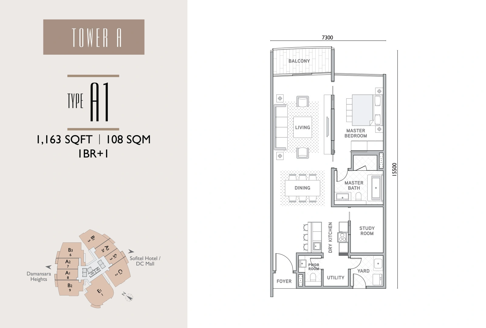 Tower A Type A1 - 1BR + 1