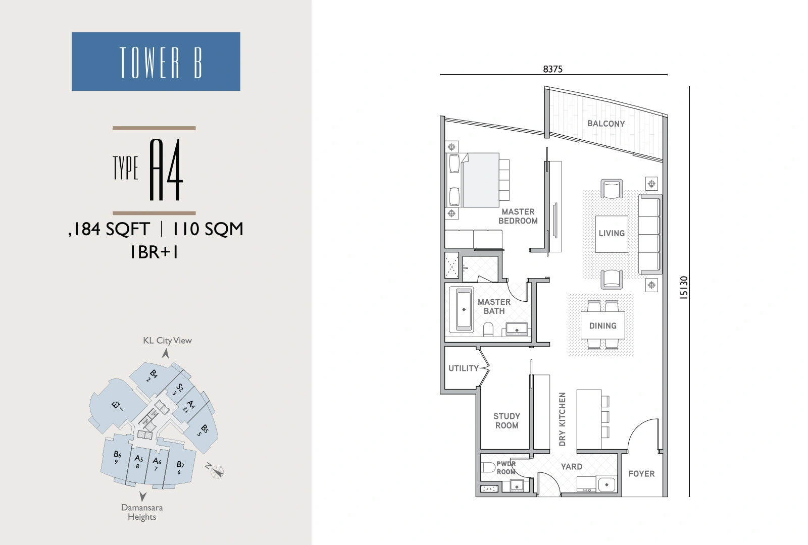 Tower B Type A4 - 1BR + 1