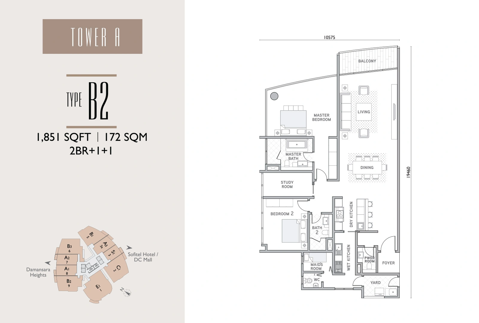 Tower A Type B2 - 2BR + 1 + 1