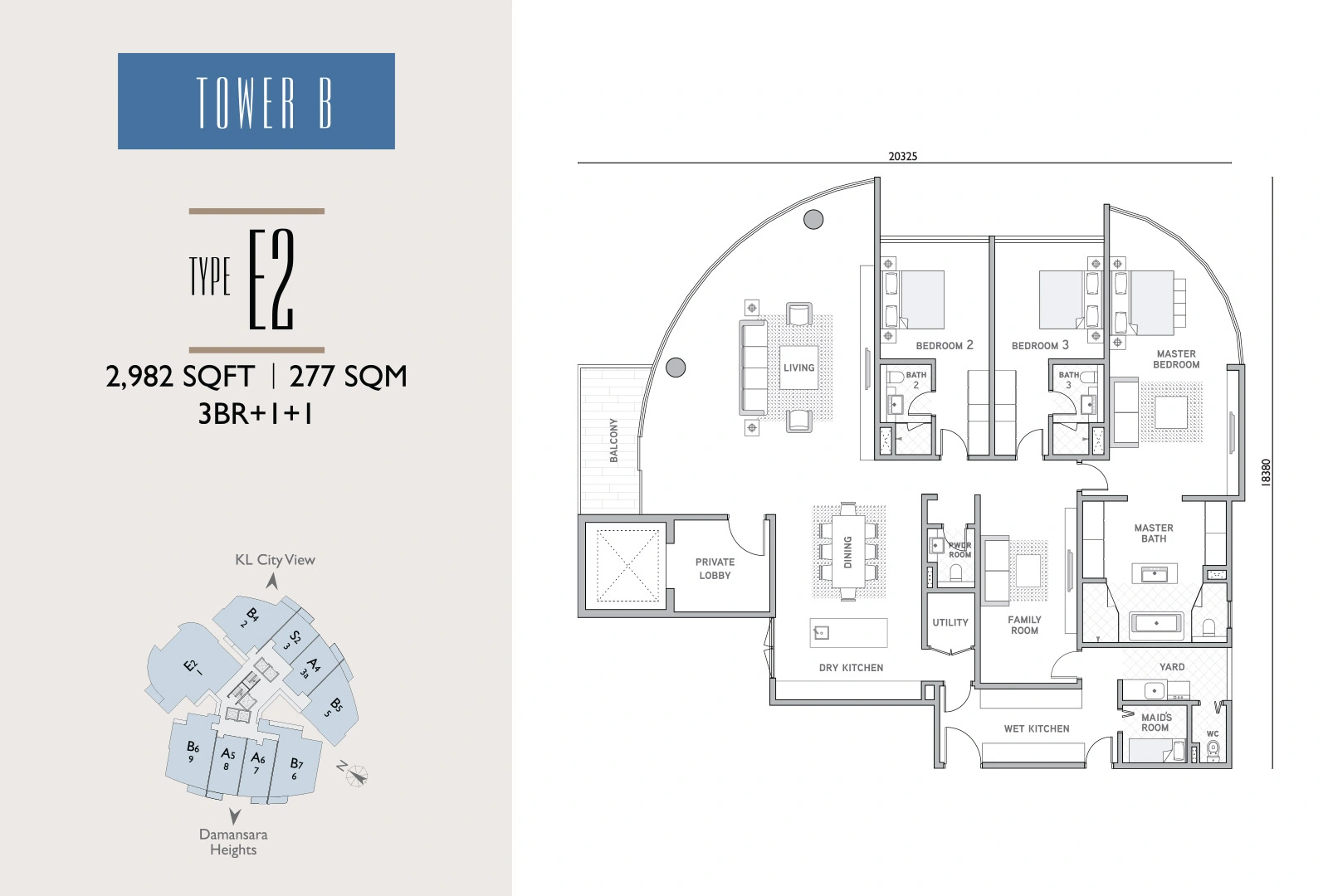 Tower B Type E2 - 3BR + 1 + 1