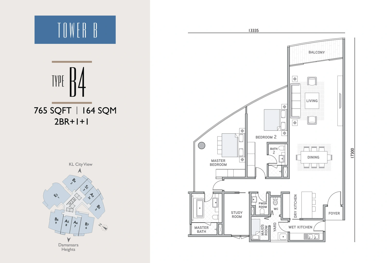 Tower B Type B4 - 2BR + 1 + 1