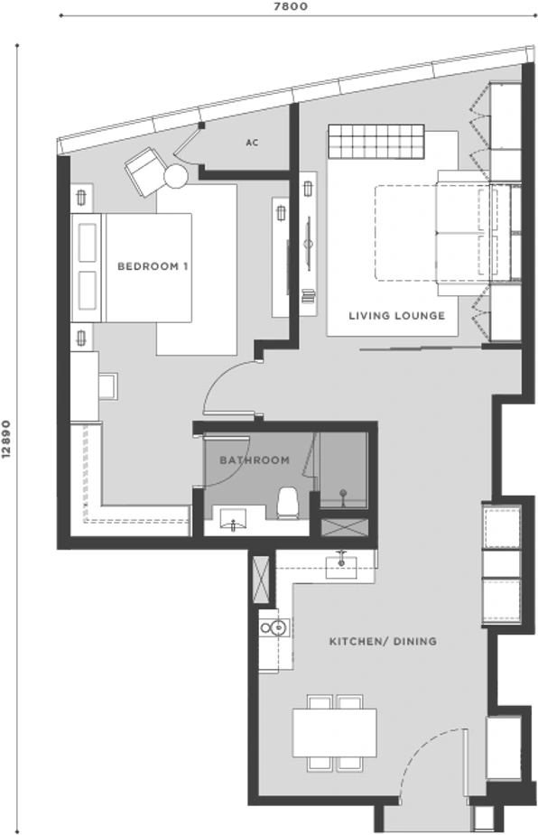 Type A5 - 1BR + 1BA