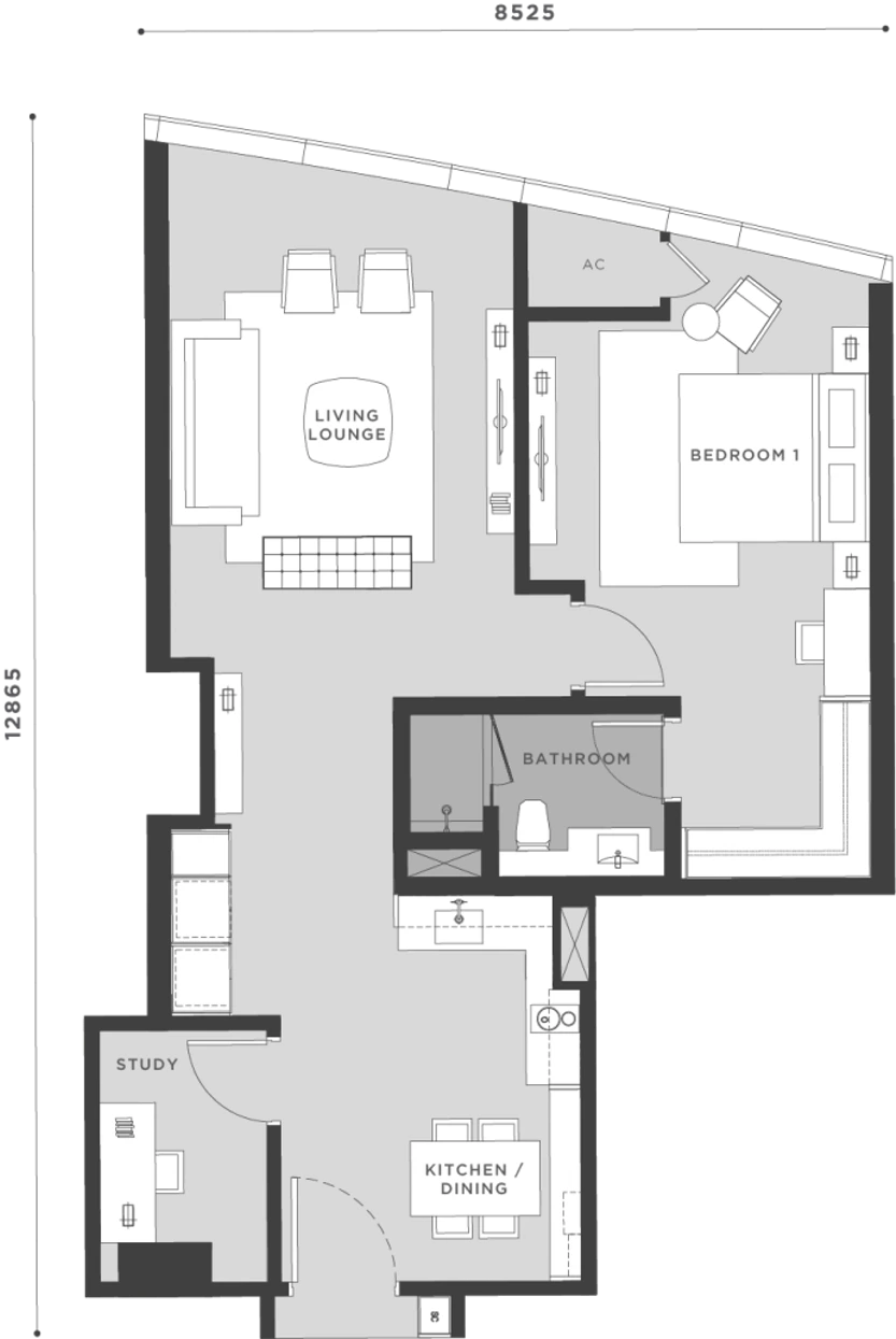 Type B10 - 1BR + 1BA + Study