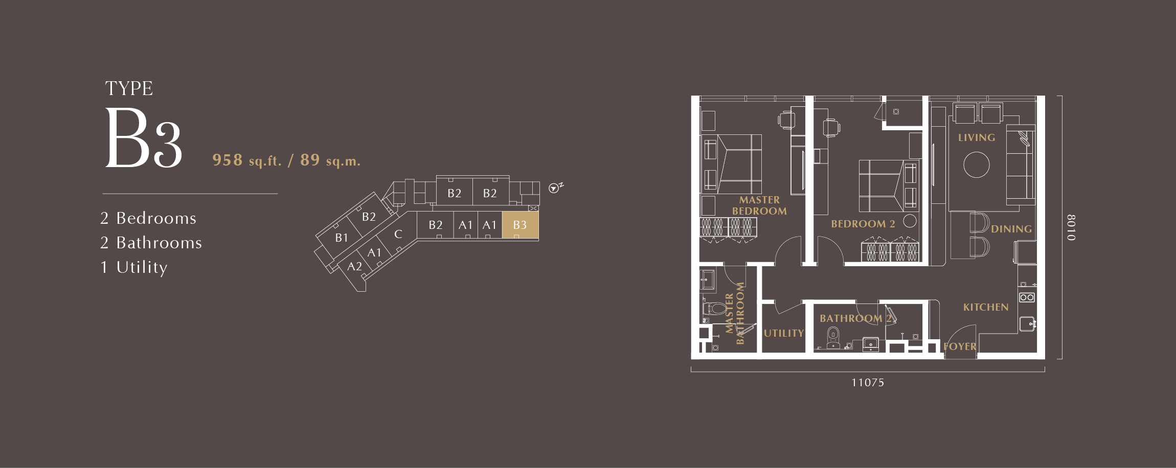 Type B3 - 2BR + 2BA + 1 Utility
