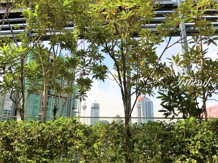 绿树环绕吉隆坡天际线，背景中可见Menara KL塔和AmBank大厦。