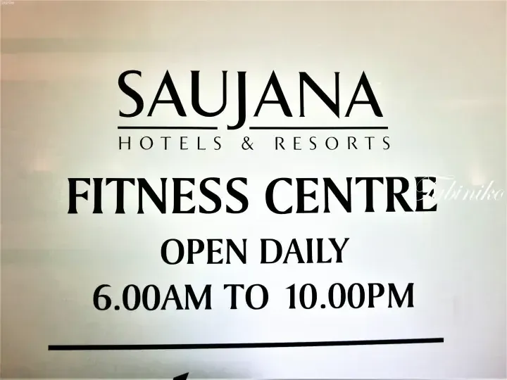 Sign for Saujana Hotels & Resorts Fitness Centre indicating daily opening hours from 6.00AM to 10.00PM.