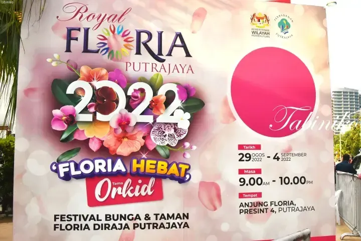 Royal Floria Putrajaya 2022 banner with orchid theme, dates, and venue details.